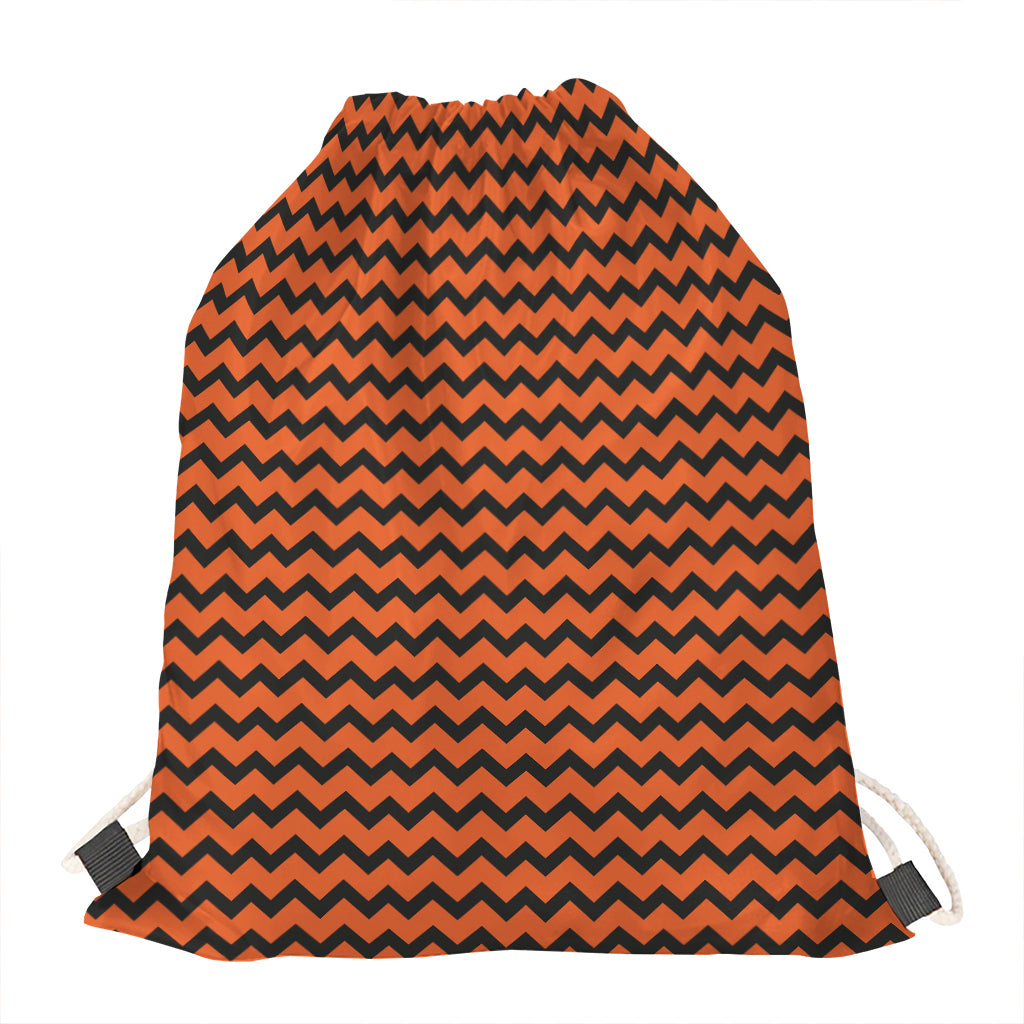 Orange Halloween Chevron Pattern Print Drawstring Bag