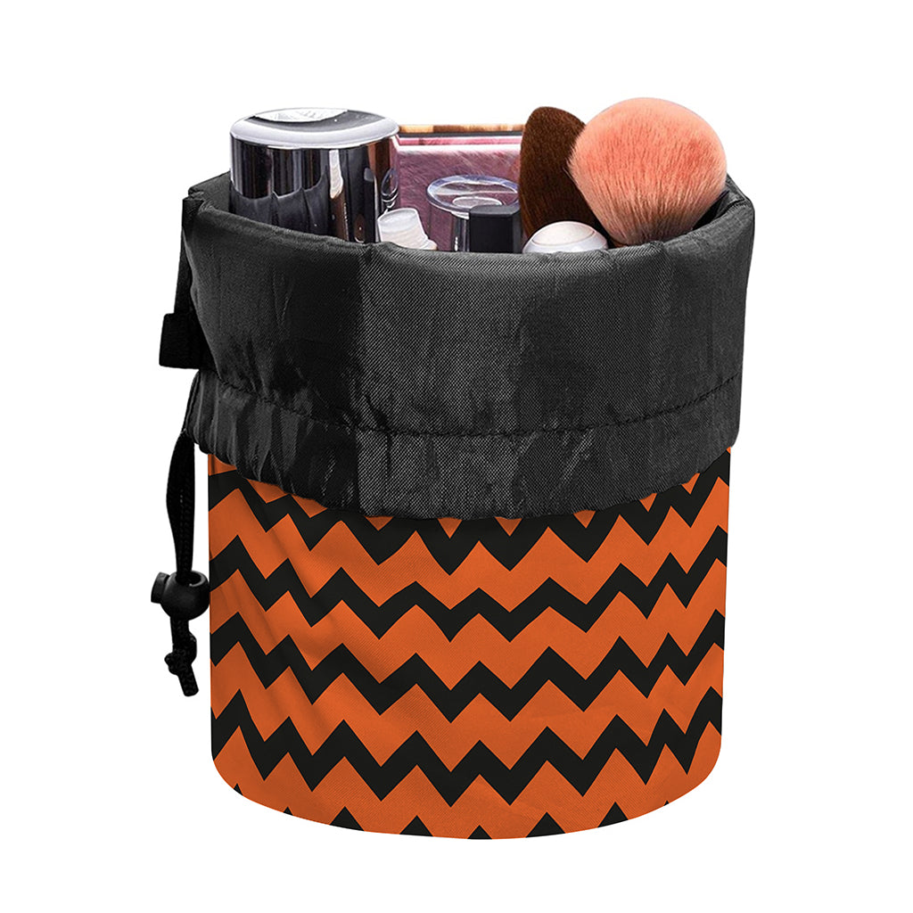 Orange Halloween Chevron Pattern Print Drawstring Makeup Bag