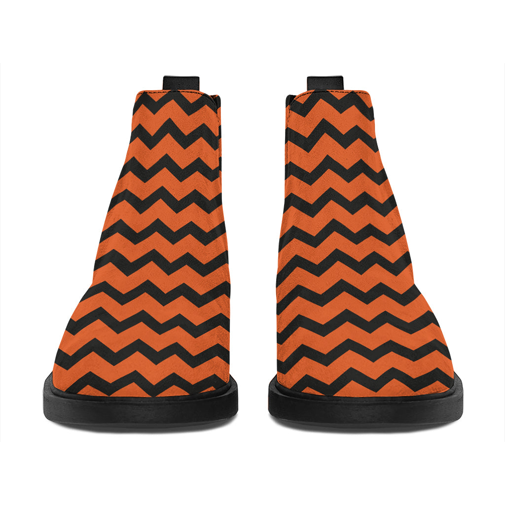 Orange Halloween Chevron Pattern Print Flat Ankle Boots