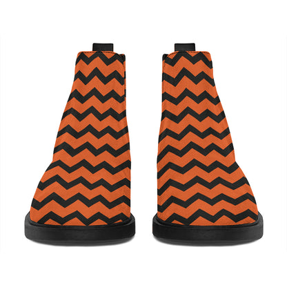 Orange Halloween Chevron Pattern Print Flat Ankle Boots