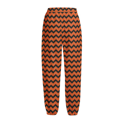 Orange Halloween Chevron Pattern Print Fleece Lined Knit Pants