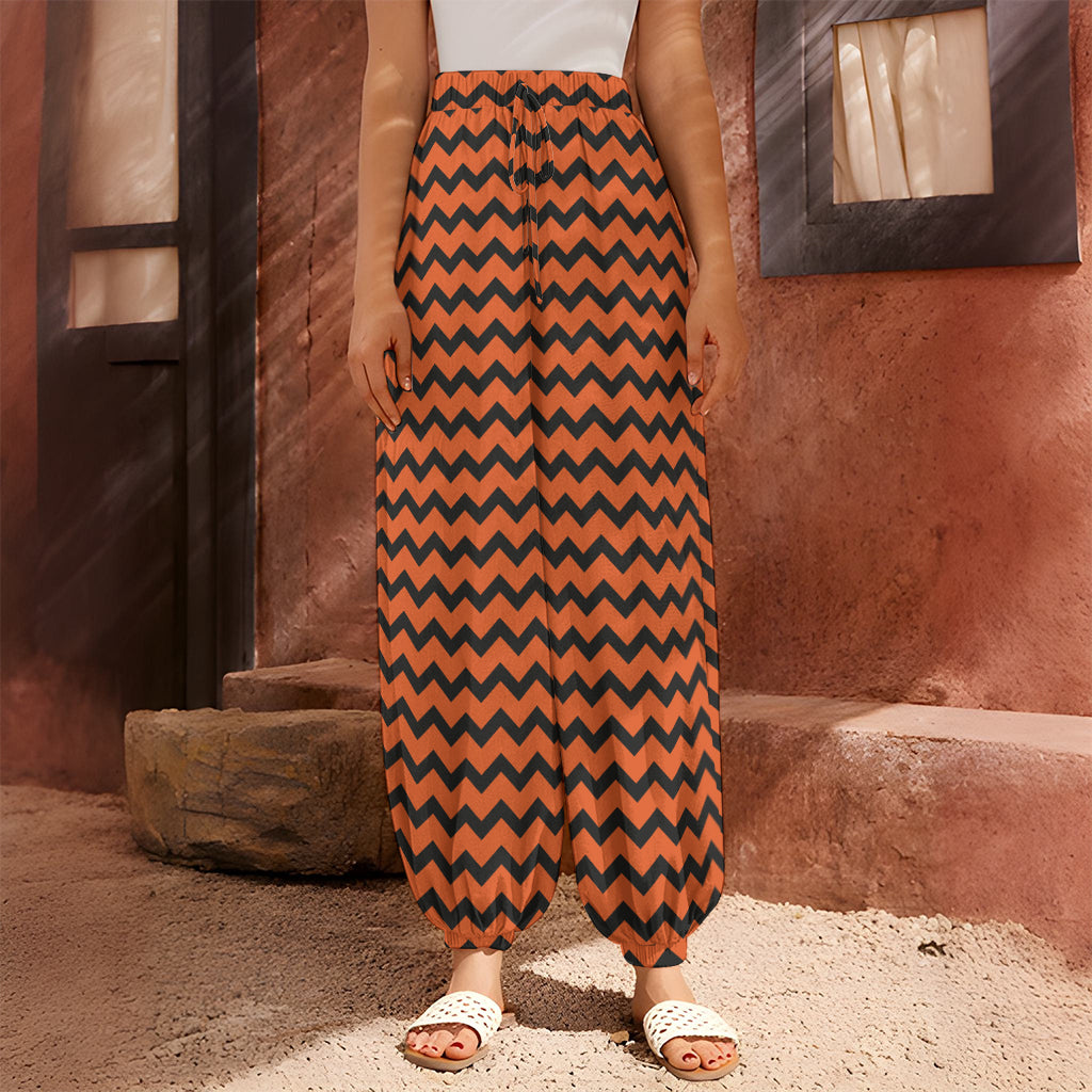 Orange Halloween Chevron Pattern Print Harem Pants