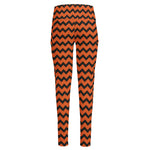 Orange Halloween Chevron Pattern Print High-Waisted Pocket Leggings