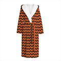 Orange Halloween Chevron Pattern Print Hooded Bathrobe