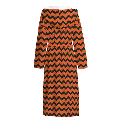 Orange Halloween Chevron Pattern Print Hooded Bathrobe