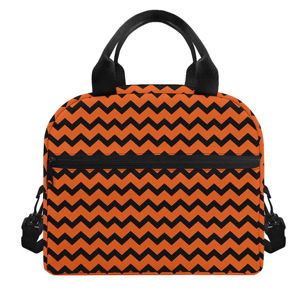 Orange Halloween Chevron Pattern Print Insulated Lunch Bag