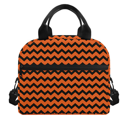 Orange Halloween Chevron Pattern Print Insulated Lunch Bag