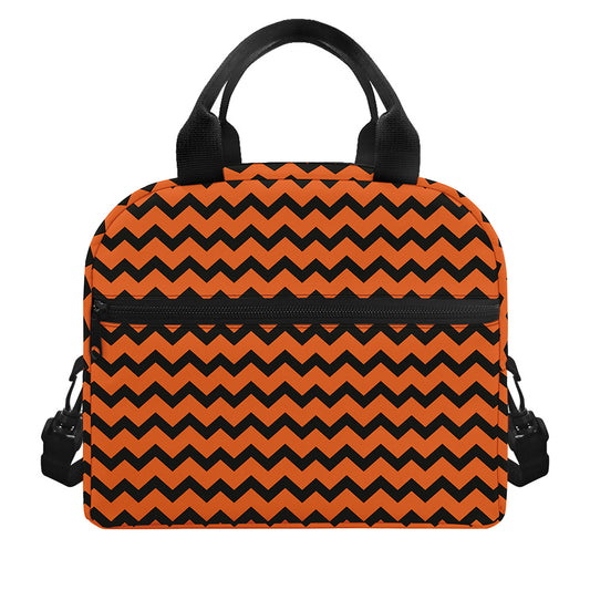 Orange Halloween Chevron Pattern Print Insulated Lunch Bag