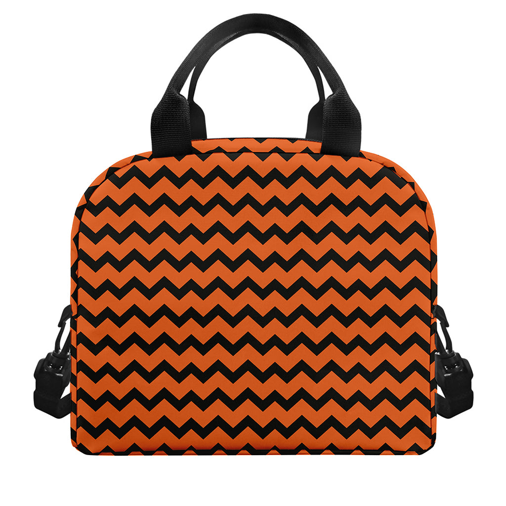 Orange Halloween Chevron Pattern Print Insulated Lunch Bag