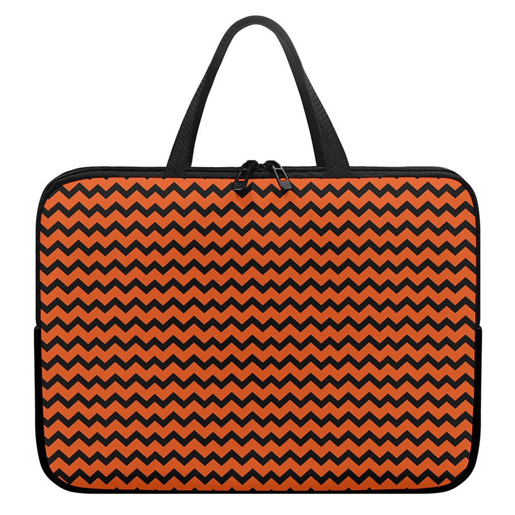 Orange Halloween Chevron Pattern Print Laptop Sleeve With Handle
