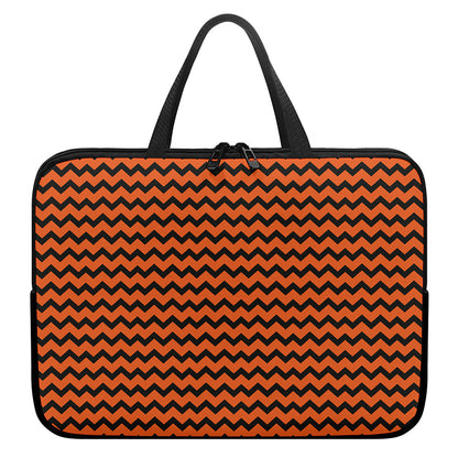 Orange Halloween Chevron Pattern Print Laptop Sleeve With Handle