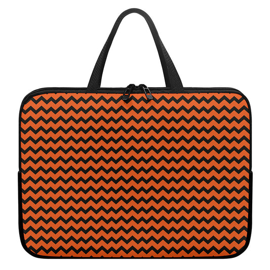 Orange Halloween Chevron Pattern Print Laptop Sleeve With Handle