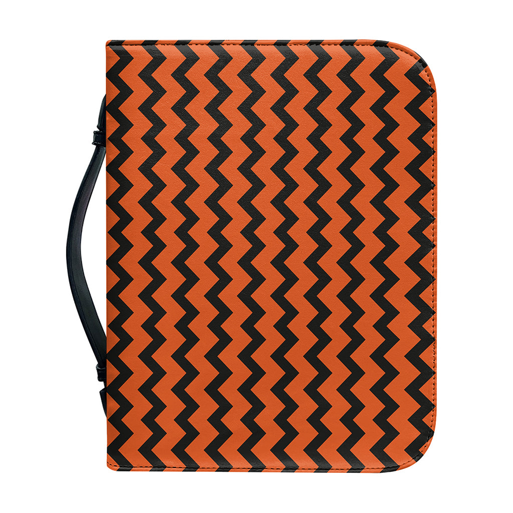 Orange Halloween Chevron Pattern Print Leather Bible Cover