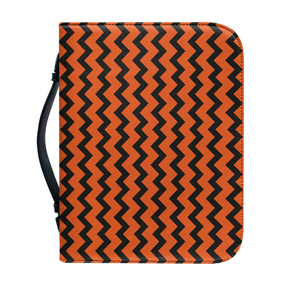 Orange Halloween Chevron Pattern Print Leather Bible Cover