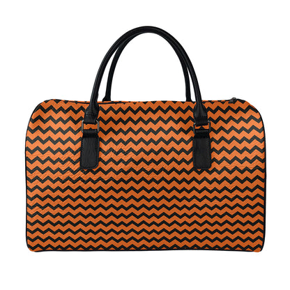 Orange Halloween Chevron Pattern Print Leather Duffle Bag