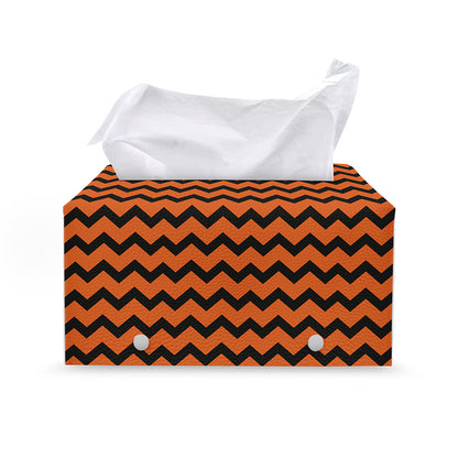Orange Halloween Chevron Pattern Print Leather Tissue Box Cover