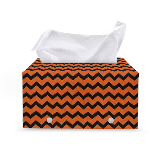 Orange Halloween Chevron Pattern Print Leather Tissue Box Cover