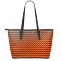 Orange Halloween Chevron Pattern Print Leather Tote Bag With Zipper