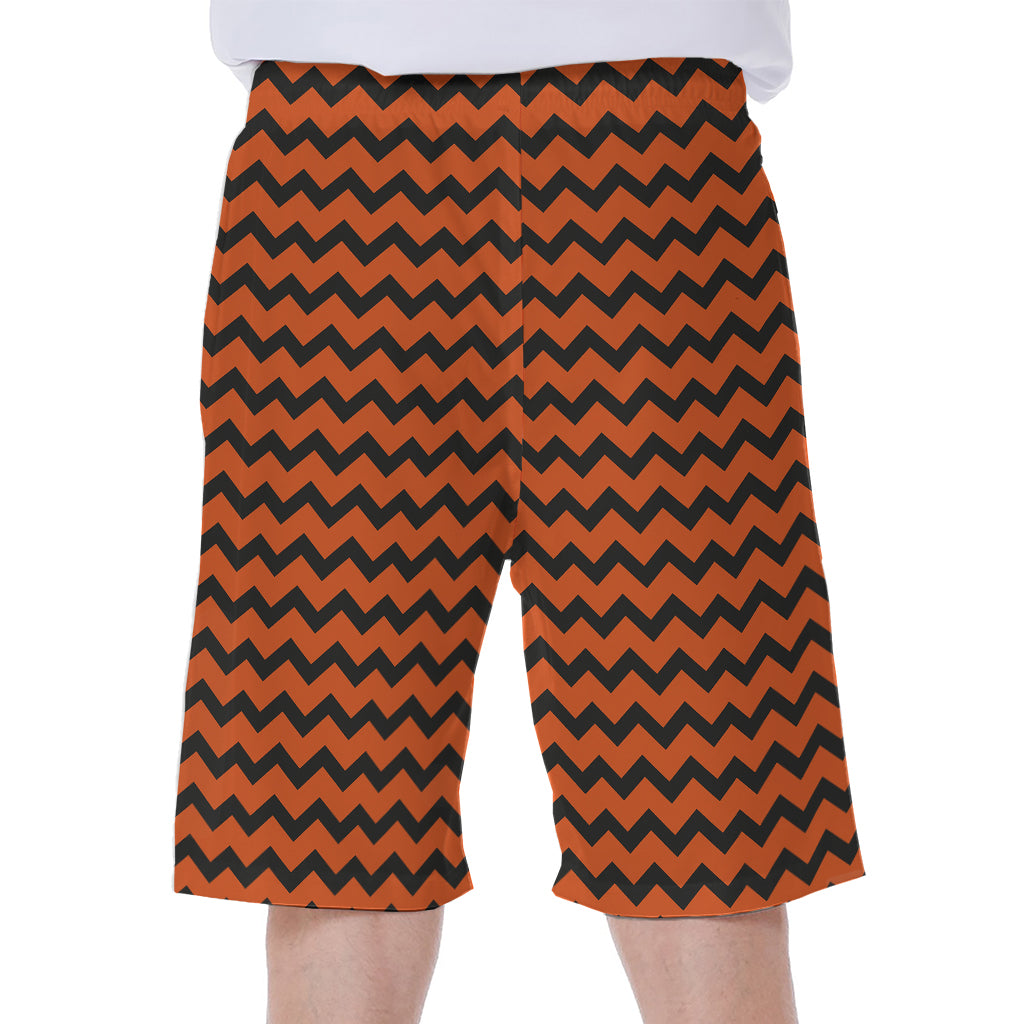 Orange Halloween Chevron Pattern Print Men's Beach Shorts