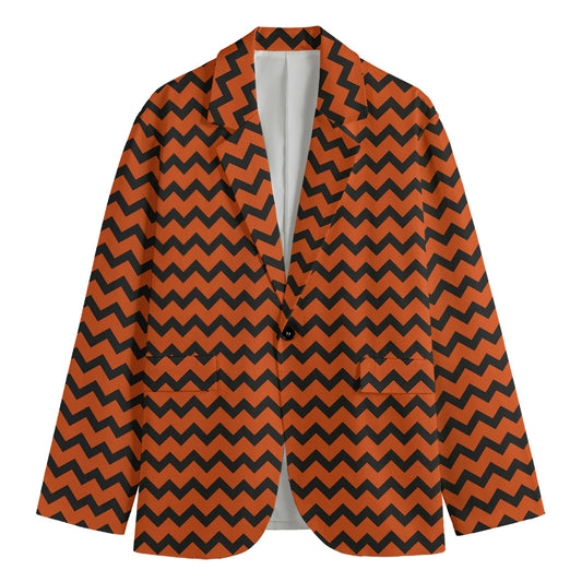 Orange Halloween Chevron Pattern Print Men's Blazer