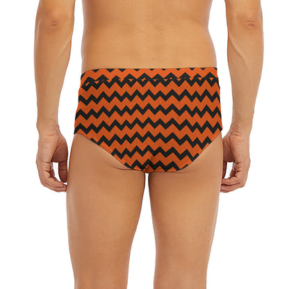 Orange Halloween Chevron Pattern Print Men's Briefs