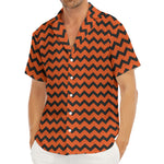 Orange Halloween Chevron Pattern Print Men's Deep V-Neck Shirt