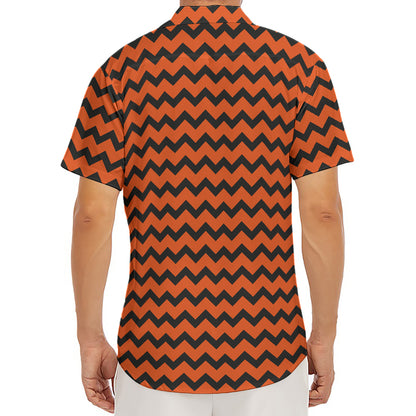 Orange Halloween Chevron Pattern Print Men's Deep V-Neck Shirt