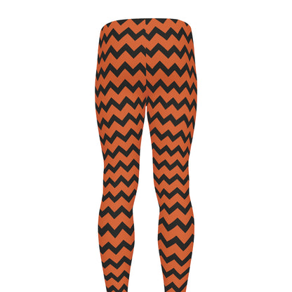 Orange Halloween Chevron Pattern Print Men's leggings