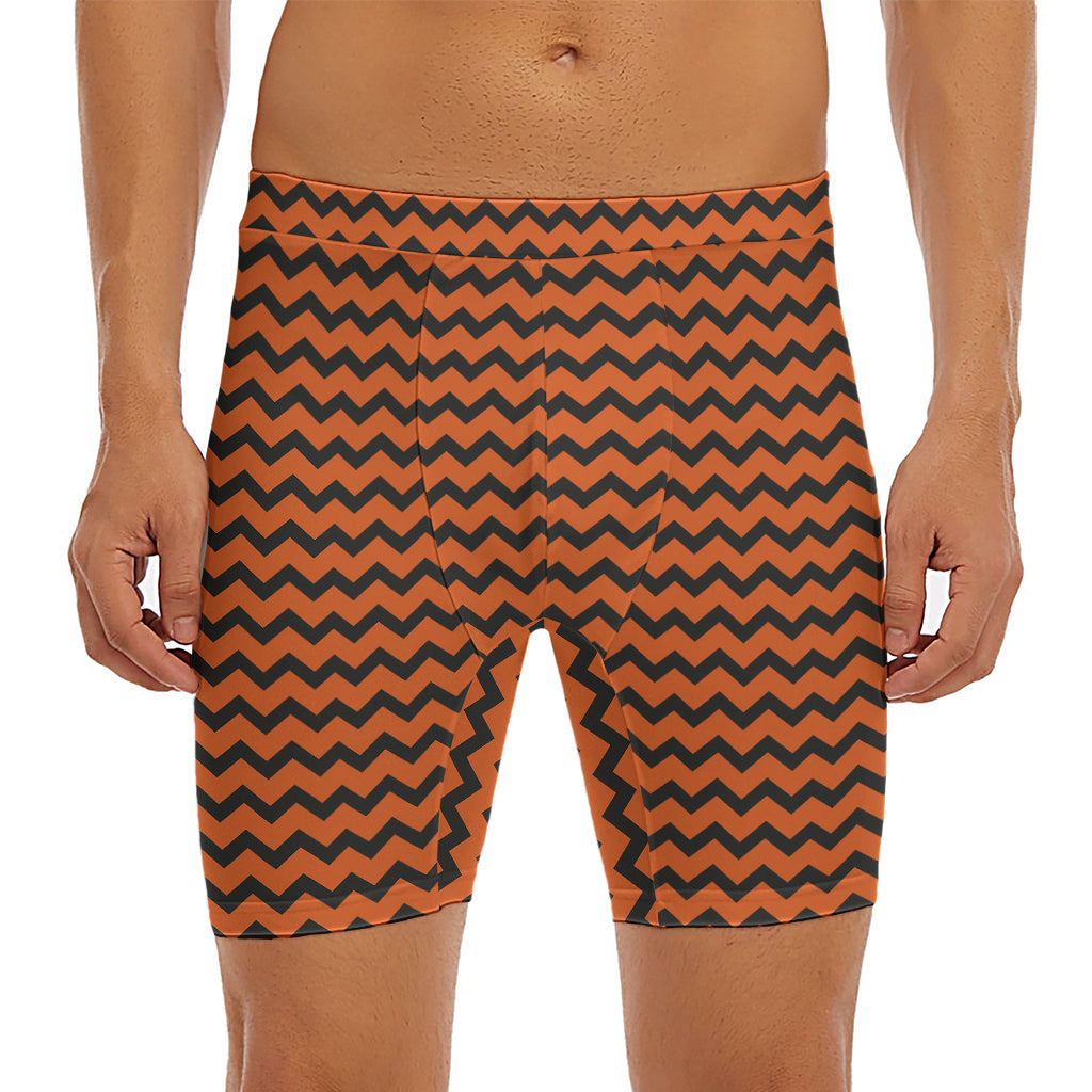 Orange Halloween Chevron Pattern Print Men's Long Boxer Briefs