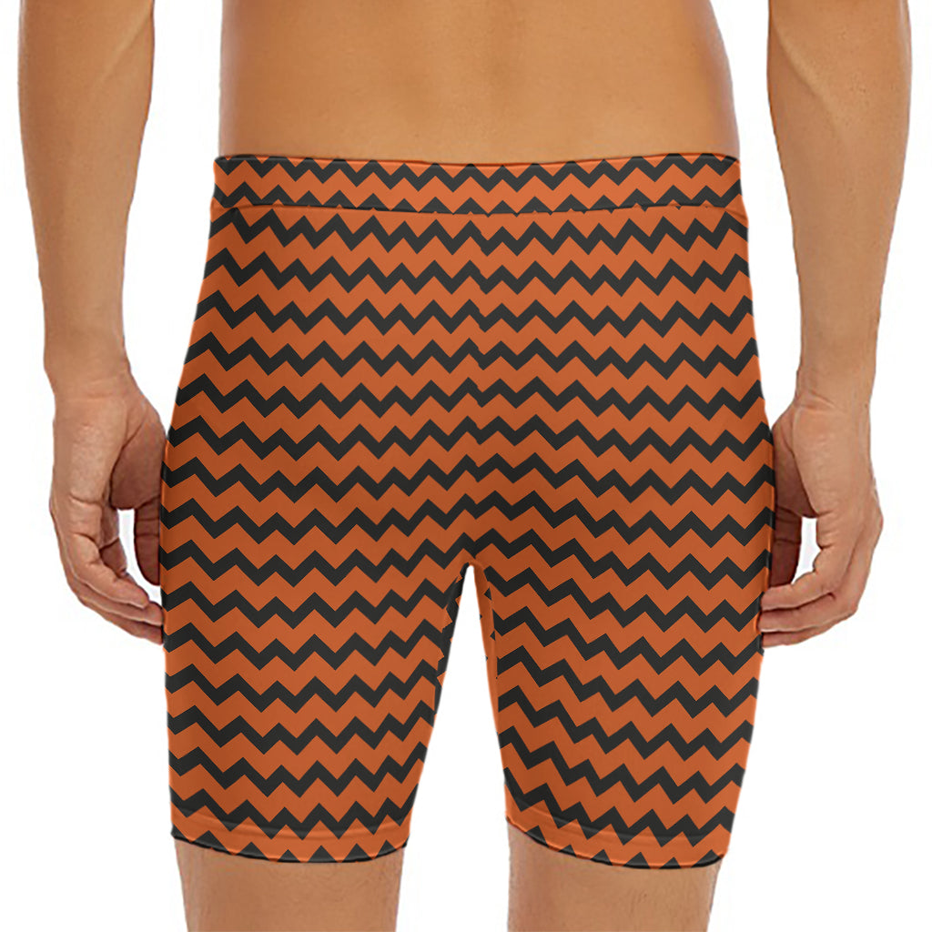 Orange Halloween Chevron Pattern Print Men's Long Boxer Briefs