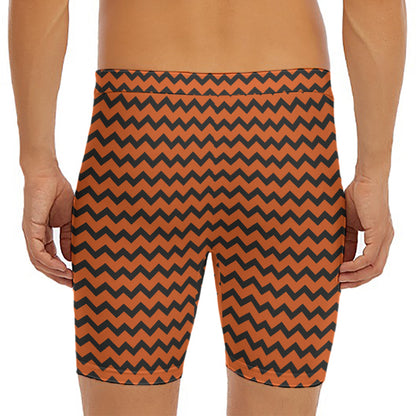 Orange Halloween Chevron Pattern Print Men's Long Boxer Briefs