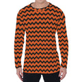 Orange Halloween Chevron Pattern Print Men's Long Sleeve T-Shirt