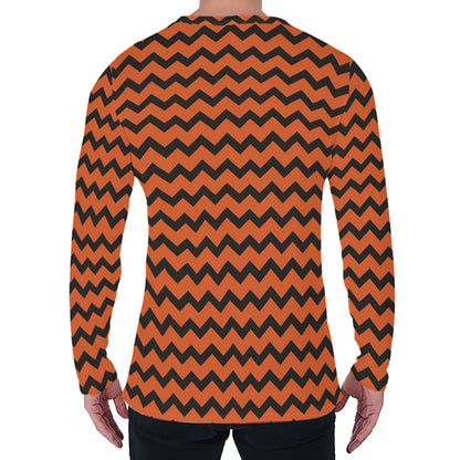 Orange Halloween Chevron Pattern Print Men's Long Sleeve T-Shirt