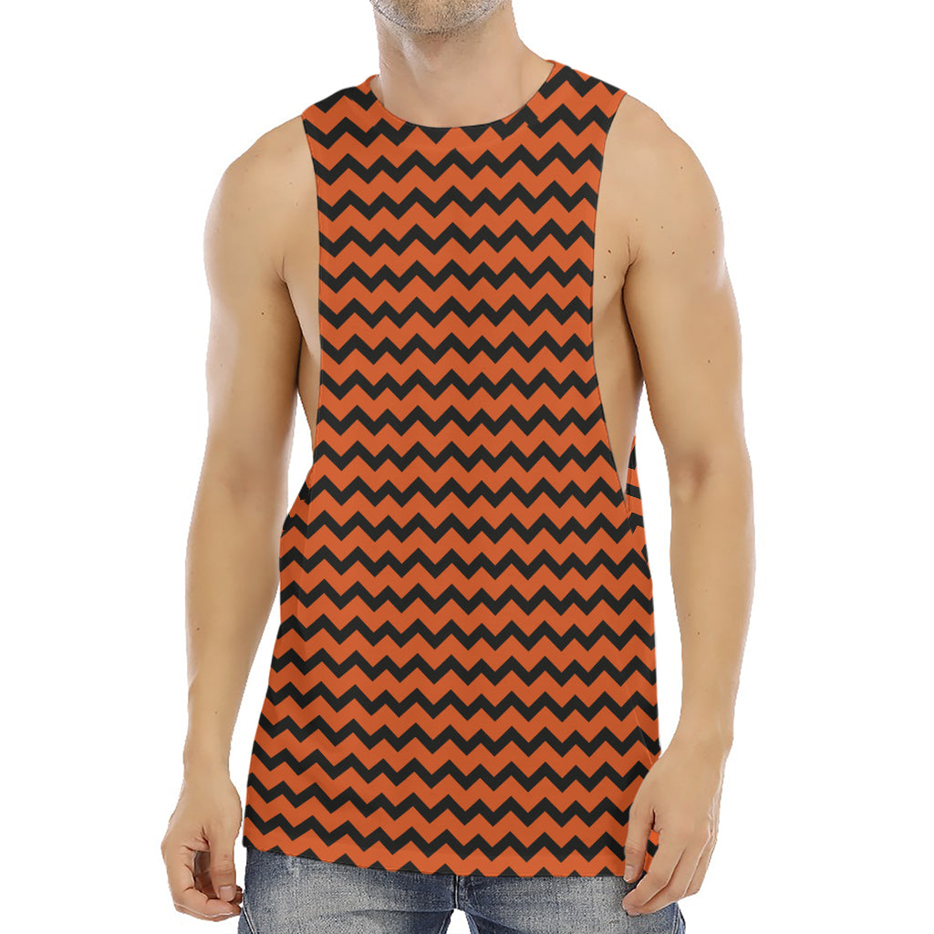 Orange Halloween Chevron Pattern Print Men's Muscle Tank Top