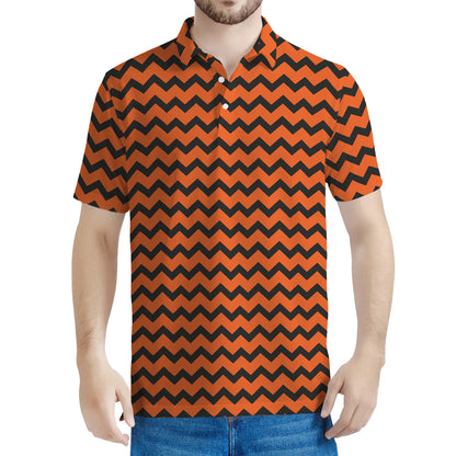 Orange Halloween Chevron Pattern Print Men's Polo Shirt