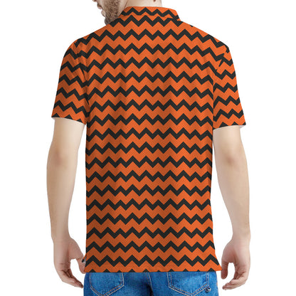Orange Halloween Chevron Pattern Print Men's Polo Shirt