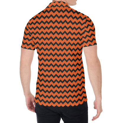 Orange Halloween Chevron Pattern Print Men's Shirt