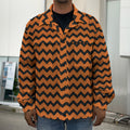Orange Halloween Chevron Pattern Print Men's Shirt Jacket