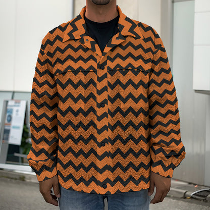Orange Halloween Chevron Pattern Print Men's Shirt Jacket
