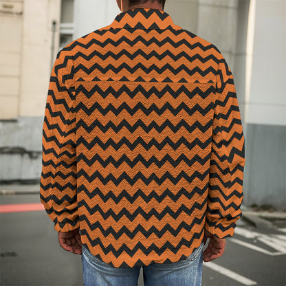 Orange Halloween Chevron Pattern Print Men's Shirt Jacket