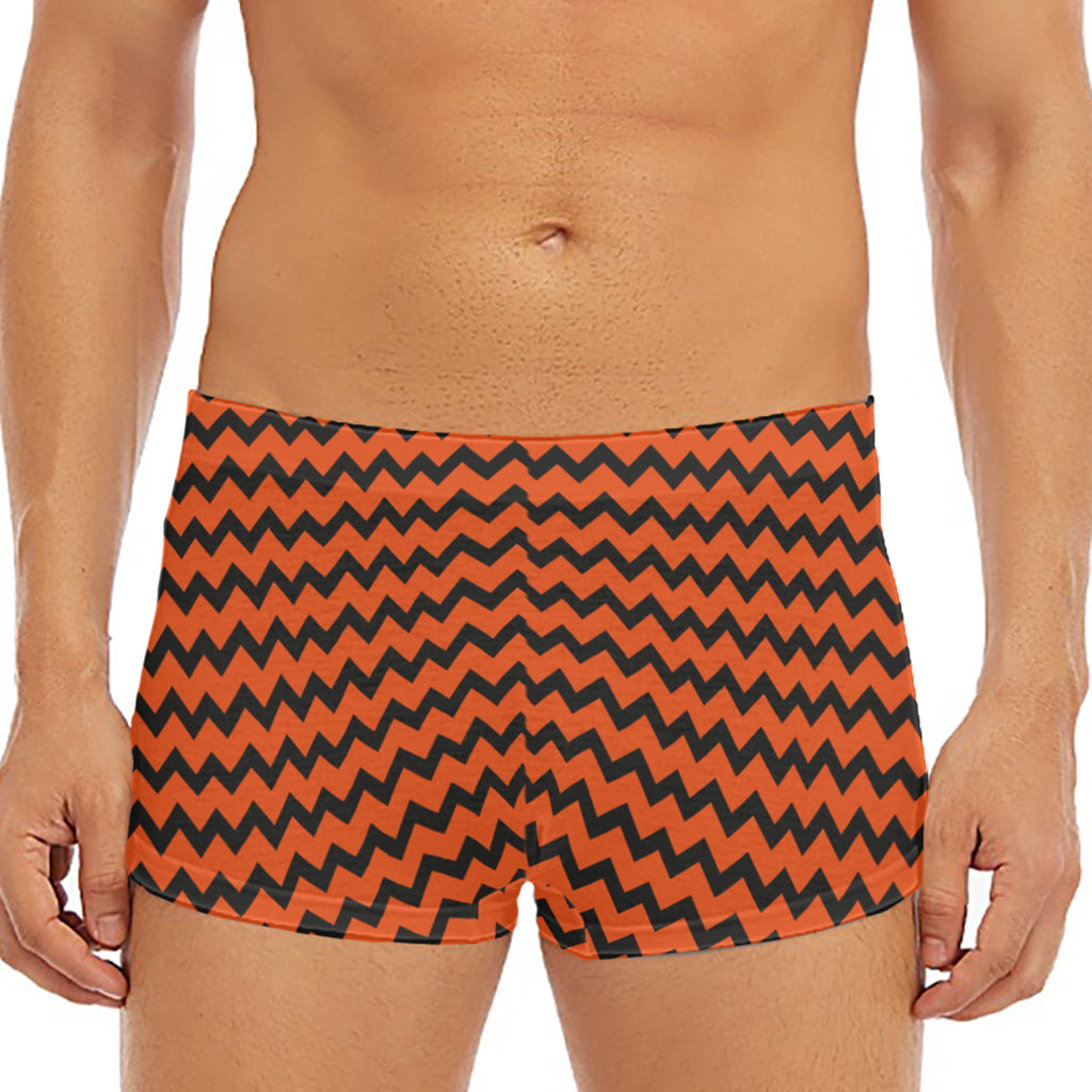 Orange Halloween Chevron Pattern Print Men's Short Boxer Briefs