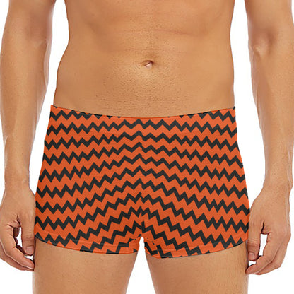 Orange Halloween Chevron Pattern Print Men's Short Boxer Briefs