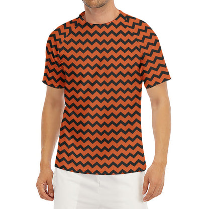 Orange Halloween Chevron Pattern Print Men's Short Sleeve Rash Guard