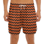 Orange Halloween Chevron Pattern Print Men's Split Running Shorts