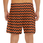 Orange Halloween Chevron Pattern Print Men's Split Running Shorts