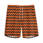 Orange Halloween Chevron Pattern Print Men's Sports Shorts