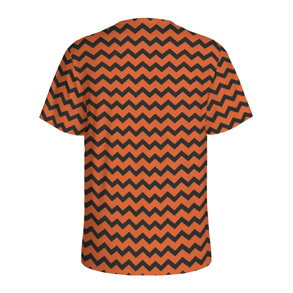 Orange Halloween Chevron Pattern Print Men's Sports T-Shirt