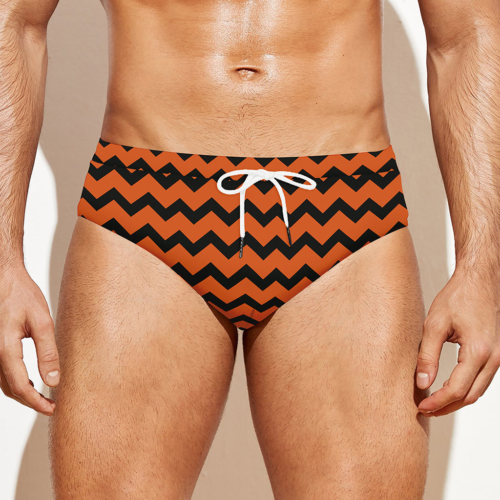 Orange Halloween Chevron Pattern Print Men's Swim Briefs