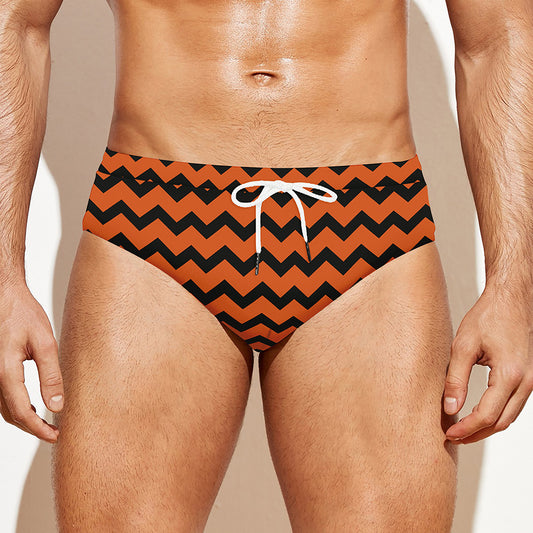 Orange Halloween Chevron Pattern Print Men's Swim Briefs