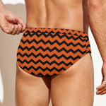 Orange Halloween Chevron Pattern Print Men's Swim Briefs